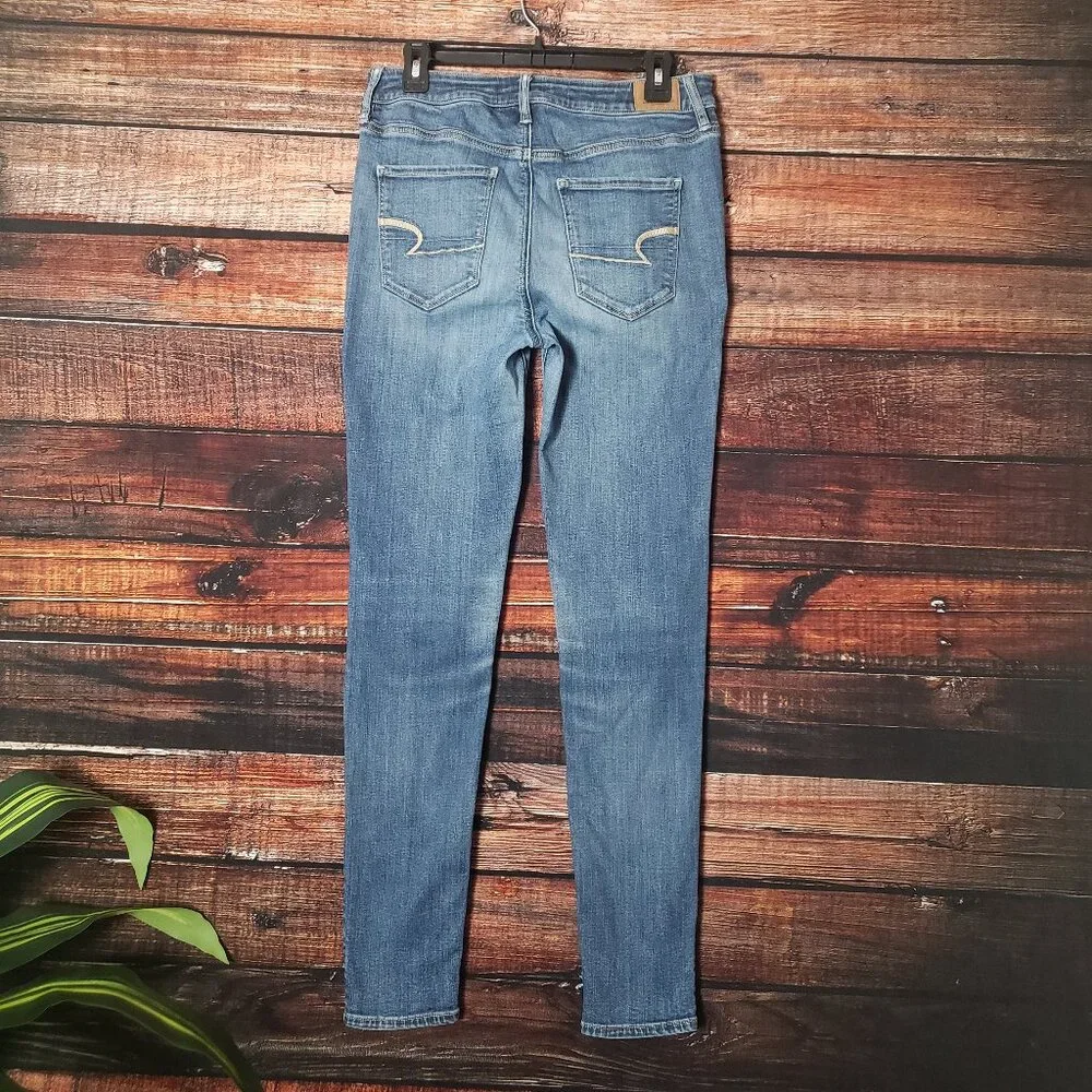 American Eagle Size 10 Long Super High Rise Stretch Jegging Jeans Blue Denim - Picture 3 of 11